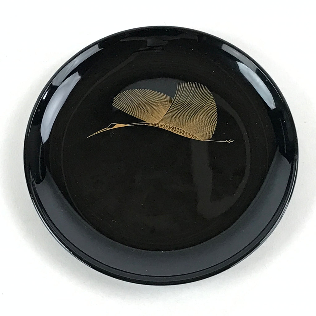 Japanese Lacquered Wooden Meimeizara Plate Vtg Sara Makie Tsuru Crane Black L6