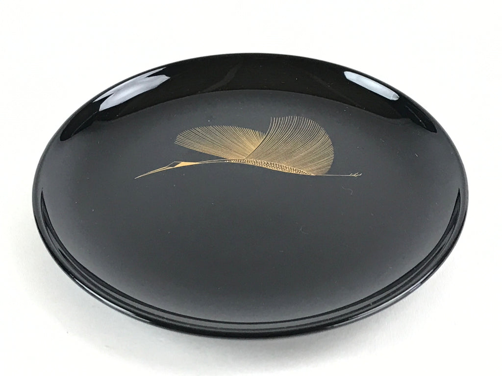Japanese Lacquered Wooden Meimeizara Plate Vtg Sara Makie Tsuru Crane Black L7