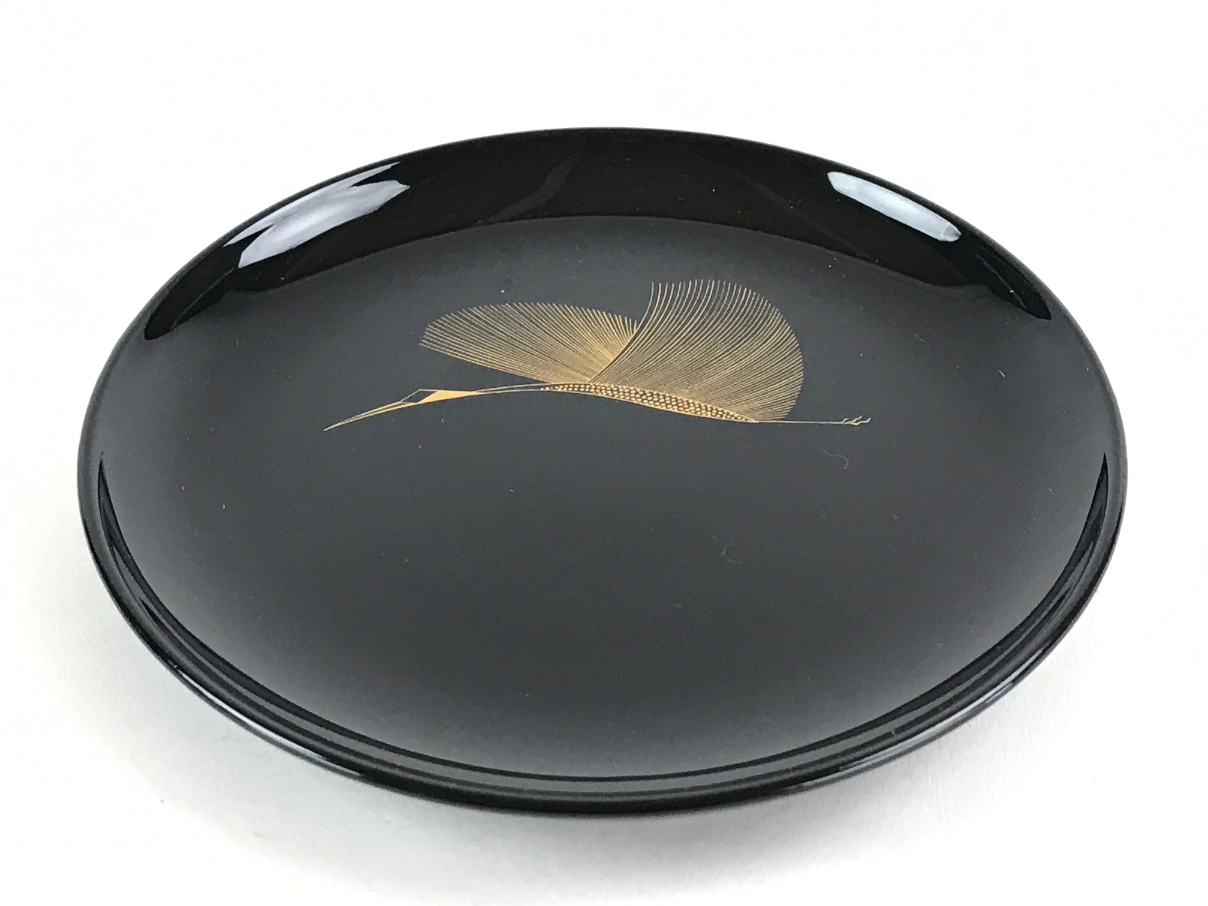Japanese Lacquered Wooden Meimeizara Plate Vtg Sara Makie Tsuru Crane Black L7