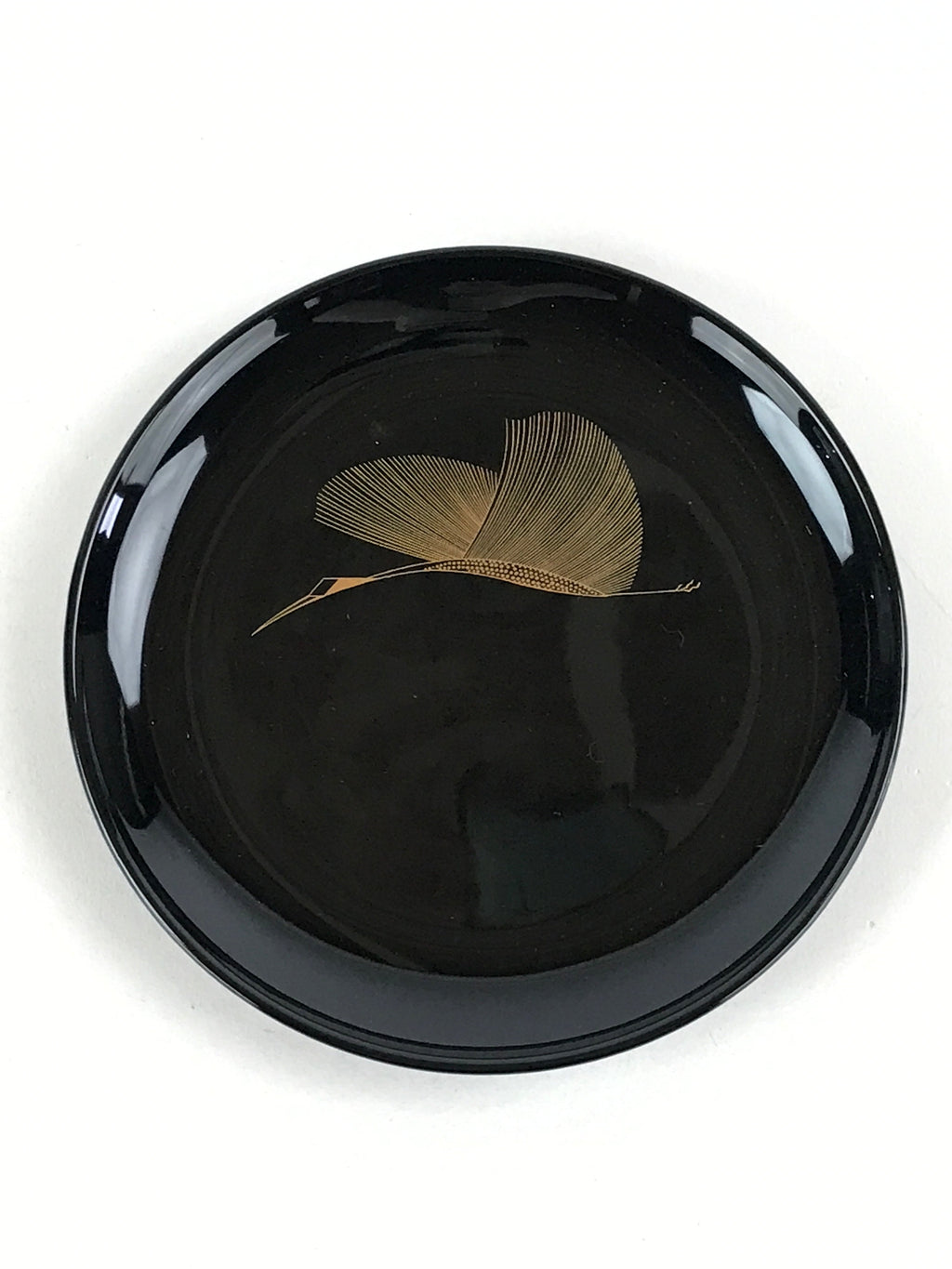 Japanese Lacquered Wooden Meimeizara Plate Vtg Sara Makie Tsuru Crane Black L7