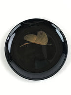 Japanese Lacquered Wooden Meimeizara Plate Vtg Sara Makie Tsuru Crane Black L7