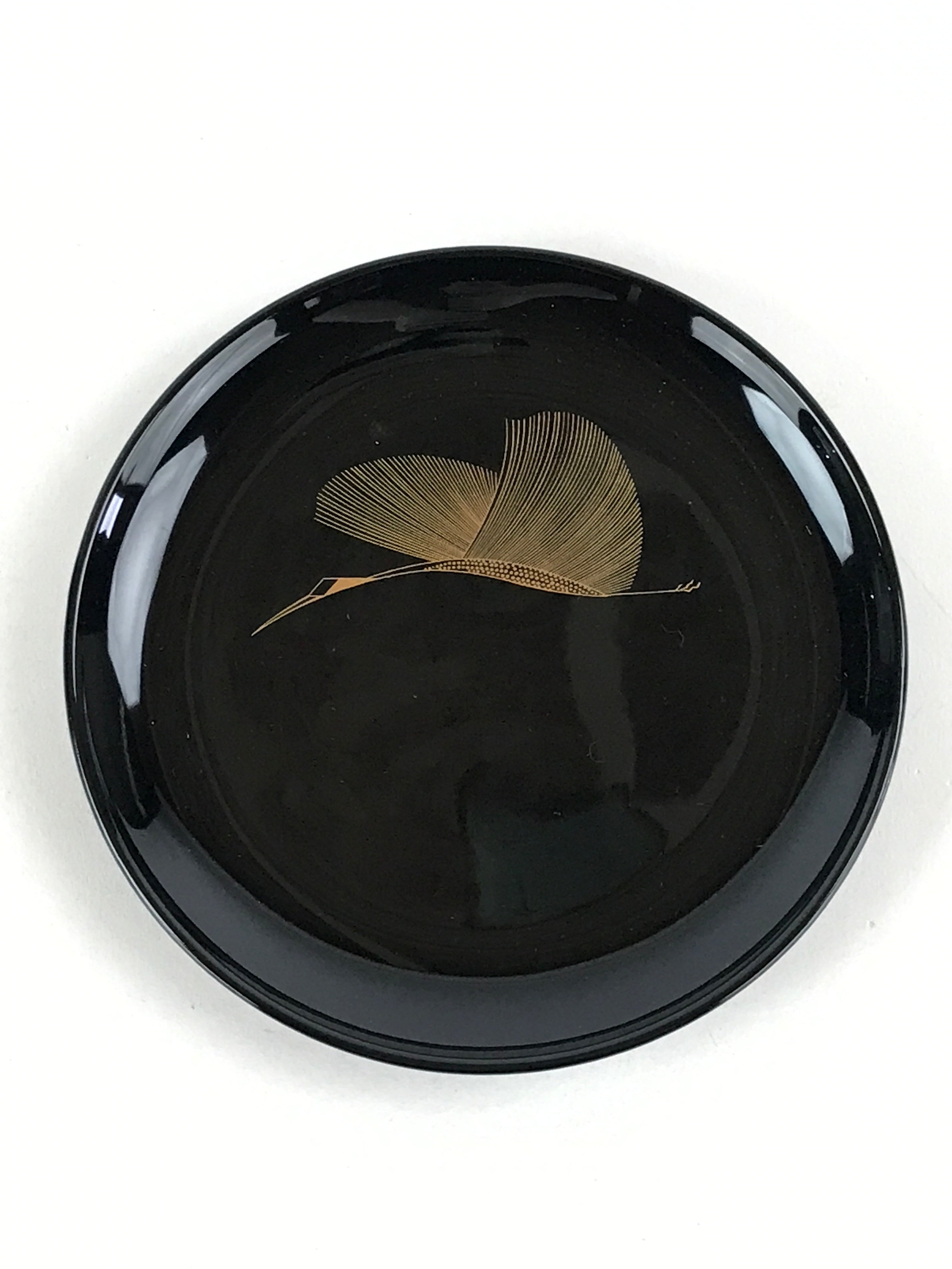 Japanese Lacquered Wooden Meimeizara Plate Vtg Sara Makie Tsuru Crane Black L7