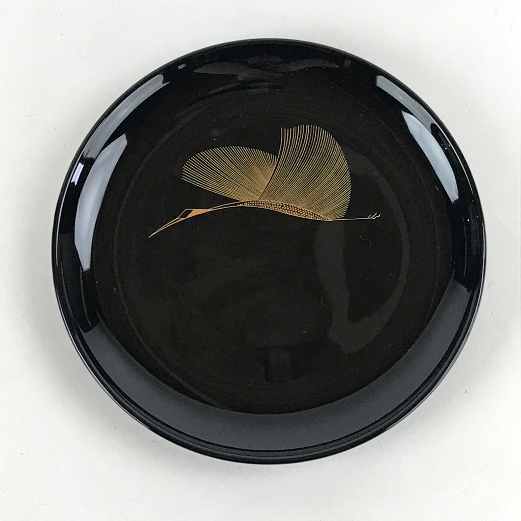 Japanese Lacquered Wooden Meimeizara Plate Vtg Sara Makie Tsuru Crane Black L7