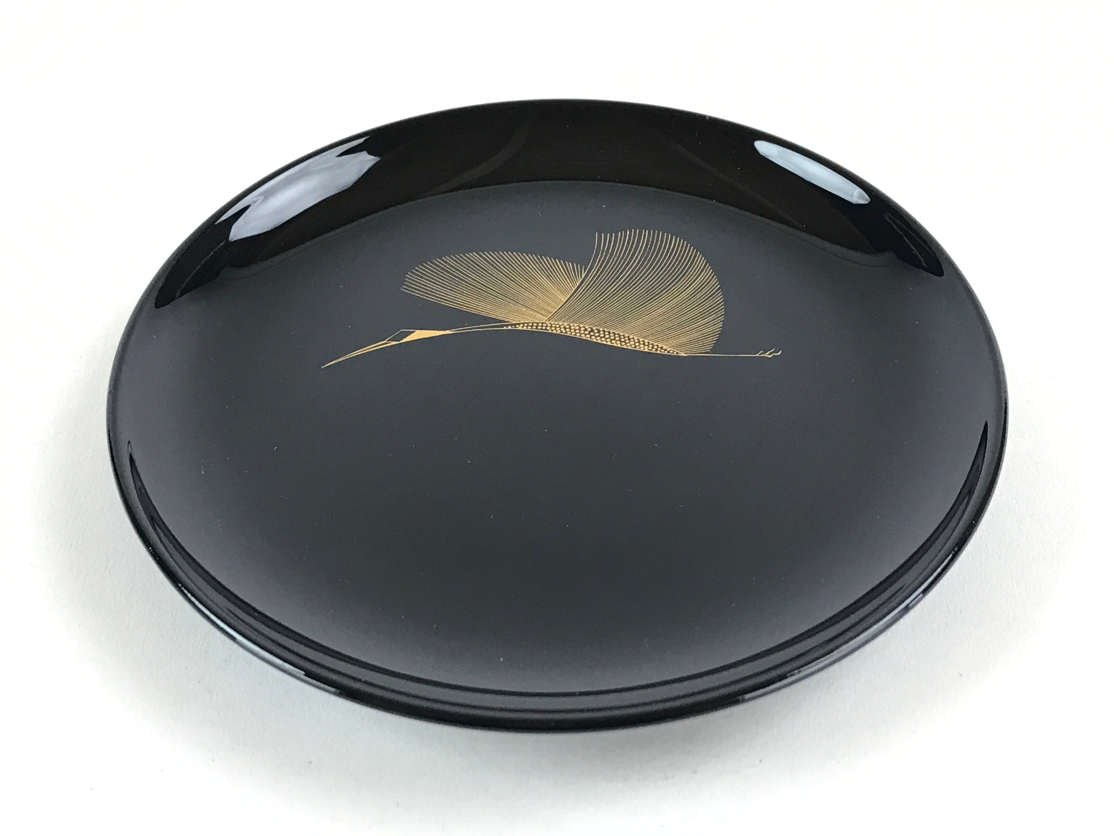 Japanese Lacquered Wooden Meimeizara Plate Vtg Sara Makie Tsuru Crane Black L9