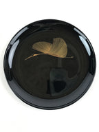 Japanese Lacquered Wooden Meimeizara Plate Vtg Sara Makie Tsuru Crane Black L9