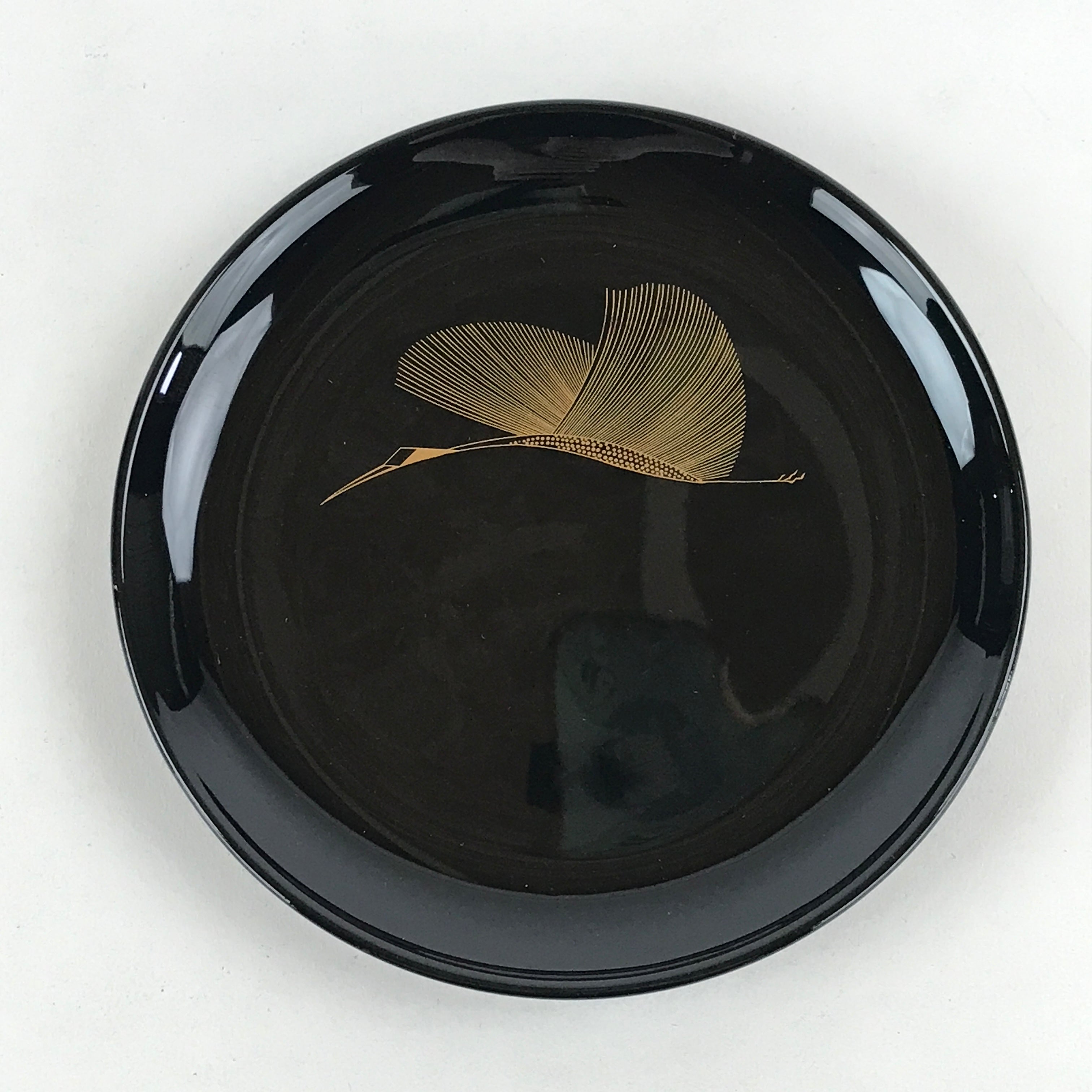 Japanese Lacquered Wooden Meimeizara Plate Vtg Sara Makie Tsuru Crane Black L9