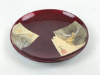 Japanese Lacquered Wooden Meimeizara Small Plate Vtg Makie Bird Red Gold L23