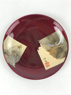 Japanese Lacquered Wooden Meimeizara Small Plate Vtg Makie Bird Red Gold L23
