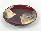 Japanese Lacquered Wooden Meimeizara Small Plate Vtg Red Gold Bird Makie L24