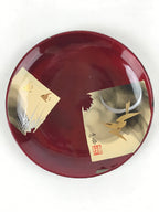 Japanese Lacquered Wooden Meimeizara Small Plate Vtg Red Gold Bird Makie L24