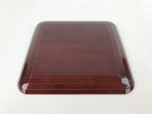 Japanese Lacquered Wooden Meimeizara Square Plate Vtg Carved Pattern Brown L37