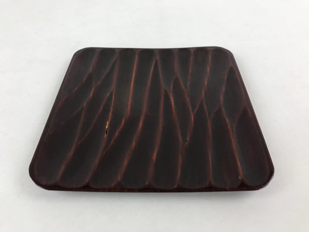 Japanese Lacquered Wooden Meimeizara Square Plate Vtg Sara Carved Pattern L40