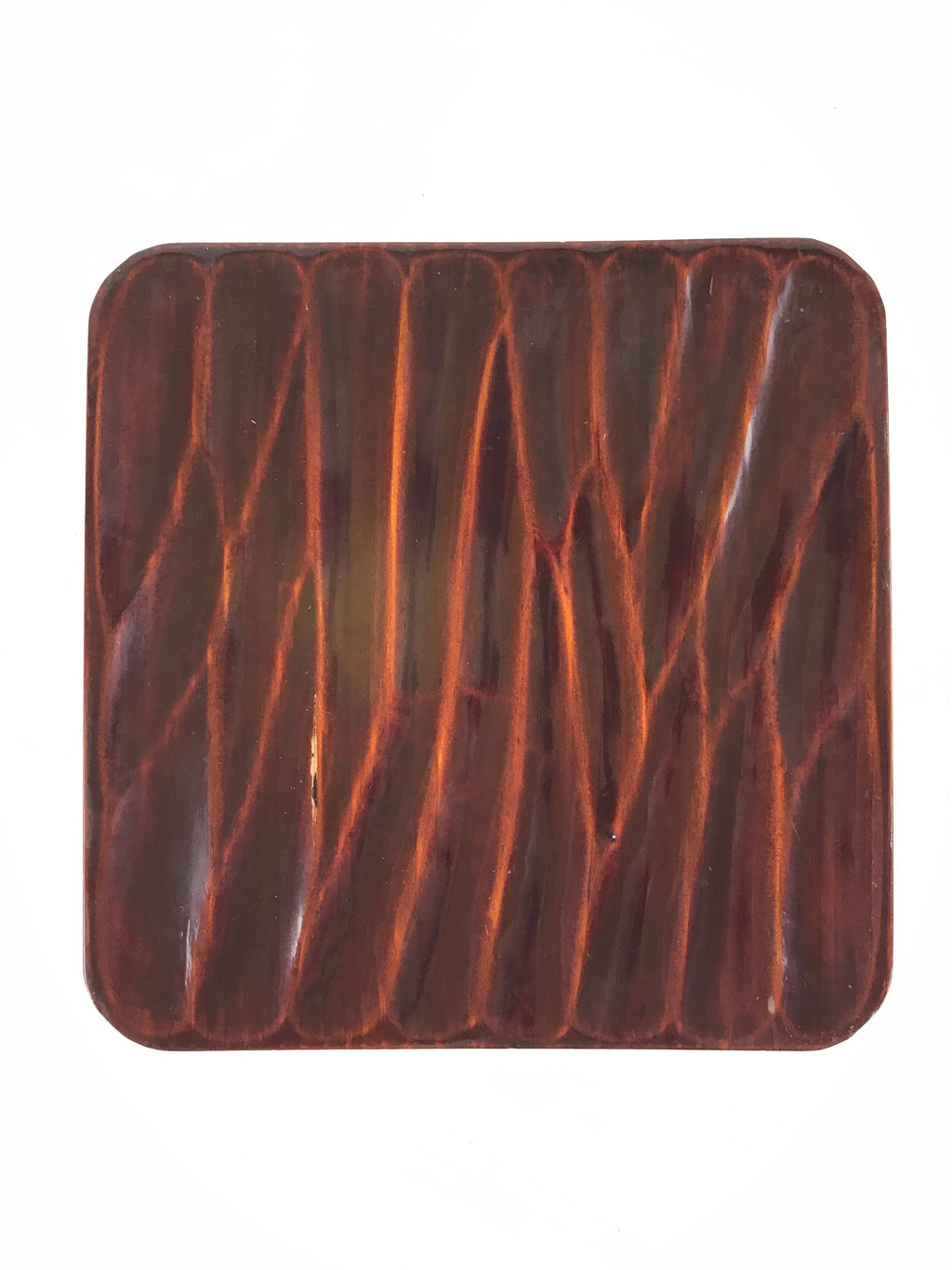 Japanese Lacquered Wooden Meimeizara Square Plate Vtg Sara Carved Pattern L40