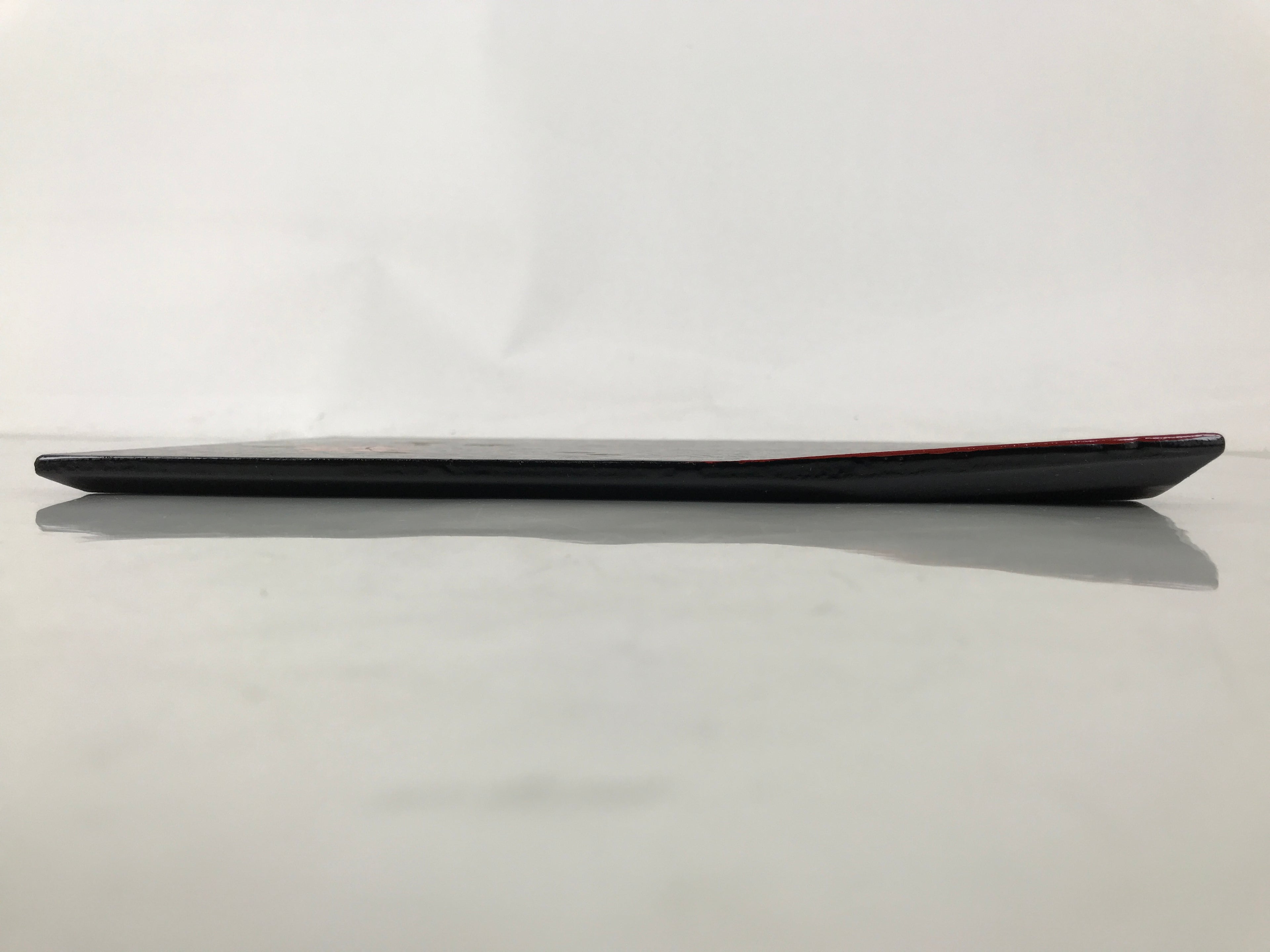 Japanese Lacquered Wooden Plate Vtg Rectangle Black Red Momiji Maple Sakura L538