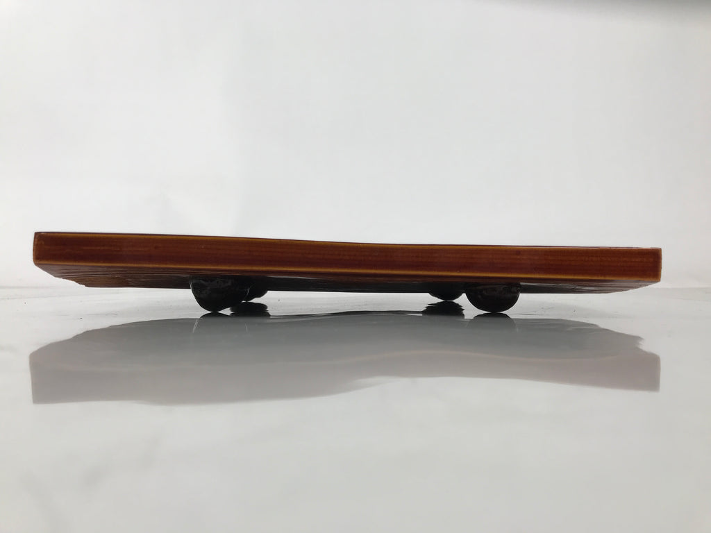 Japanese Lacquered Wooden Plate Vtg Shunkei-Nuri Rectangle Walnut Brown LWB139
