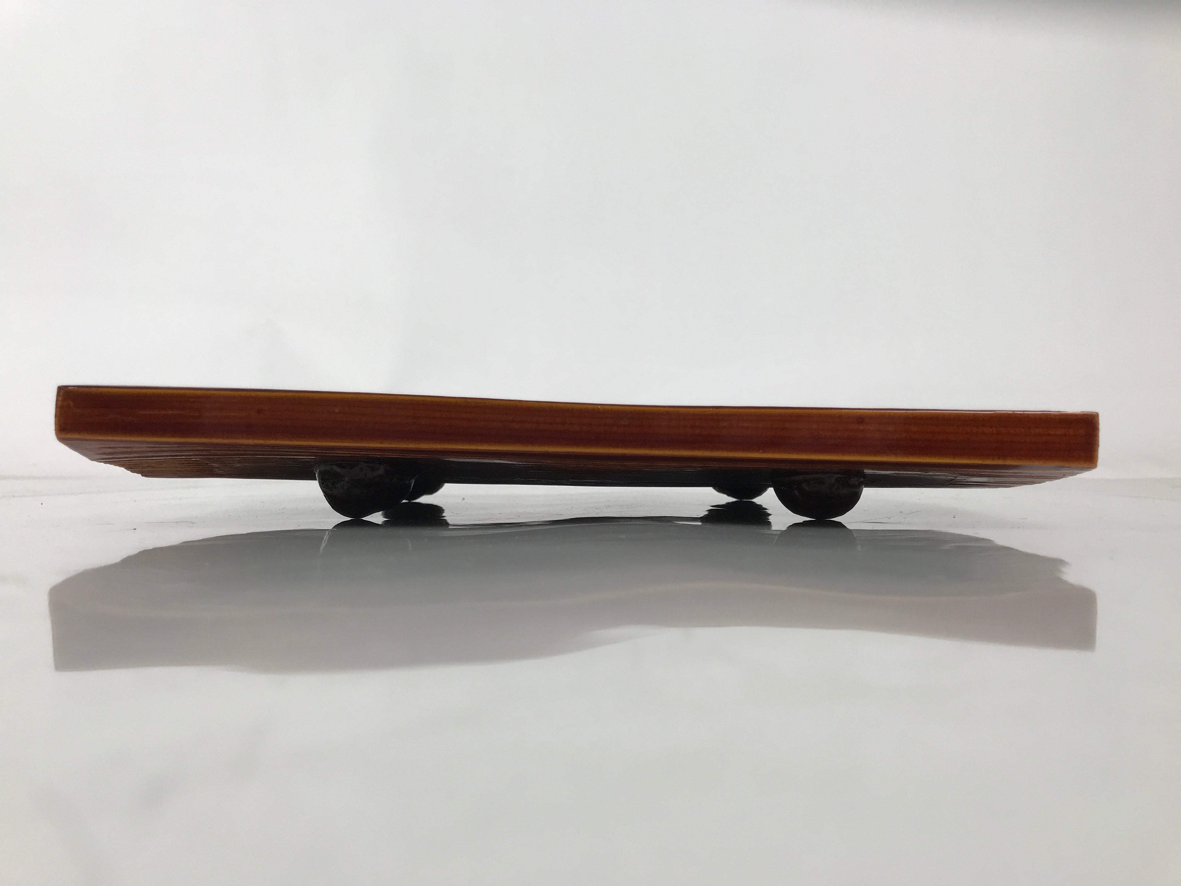Japanese Lacquered Wooden Plate Vtg Shunkei-Nuri Rectangle Walnut Brown LWB139