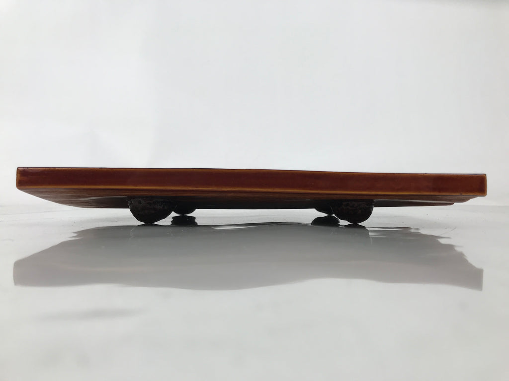 Japanese Lacquered Wooden Plate Vtg Shunkei-Nuri Rectangle Walnut Brown LWB139