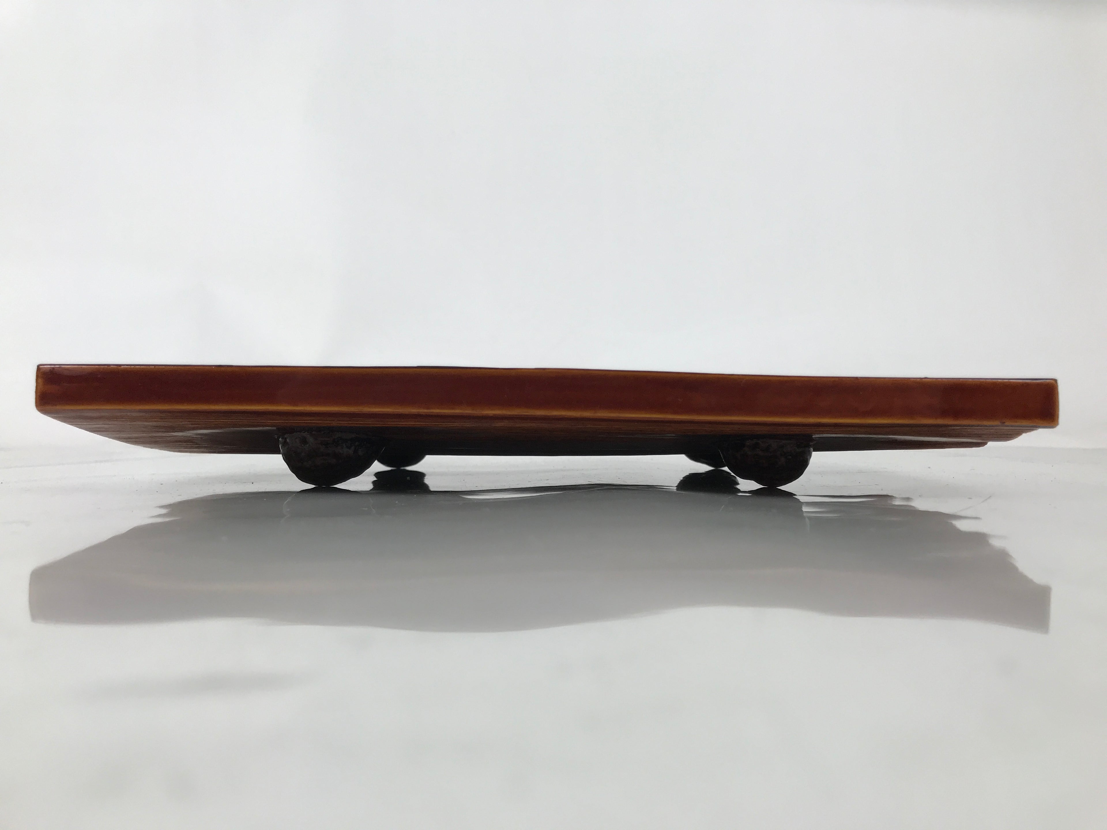 Japanese Lacquered Wooden Plate Vtg Shunkei-Nuri Rectangle Walnut Brown LWB139