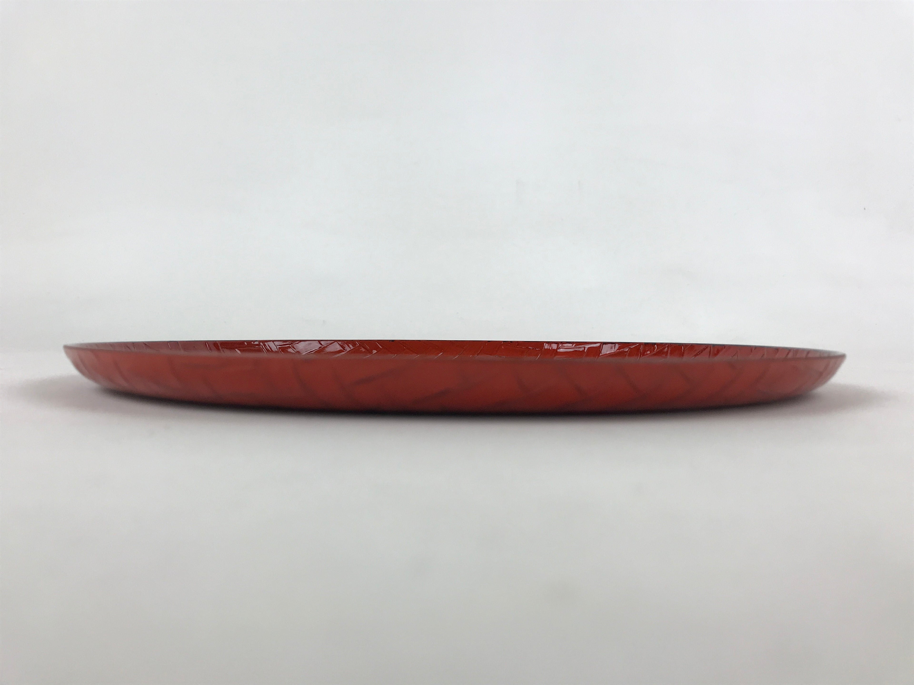 Japanese Lacquered Wooden Round Serving Tray Vtg Woven Bamboo Takezaiku L30