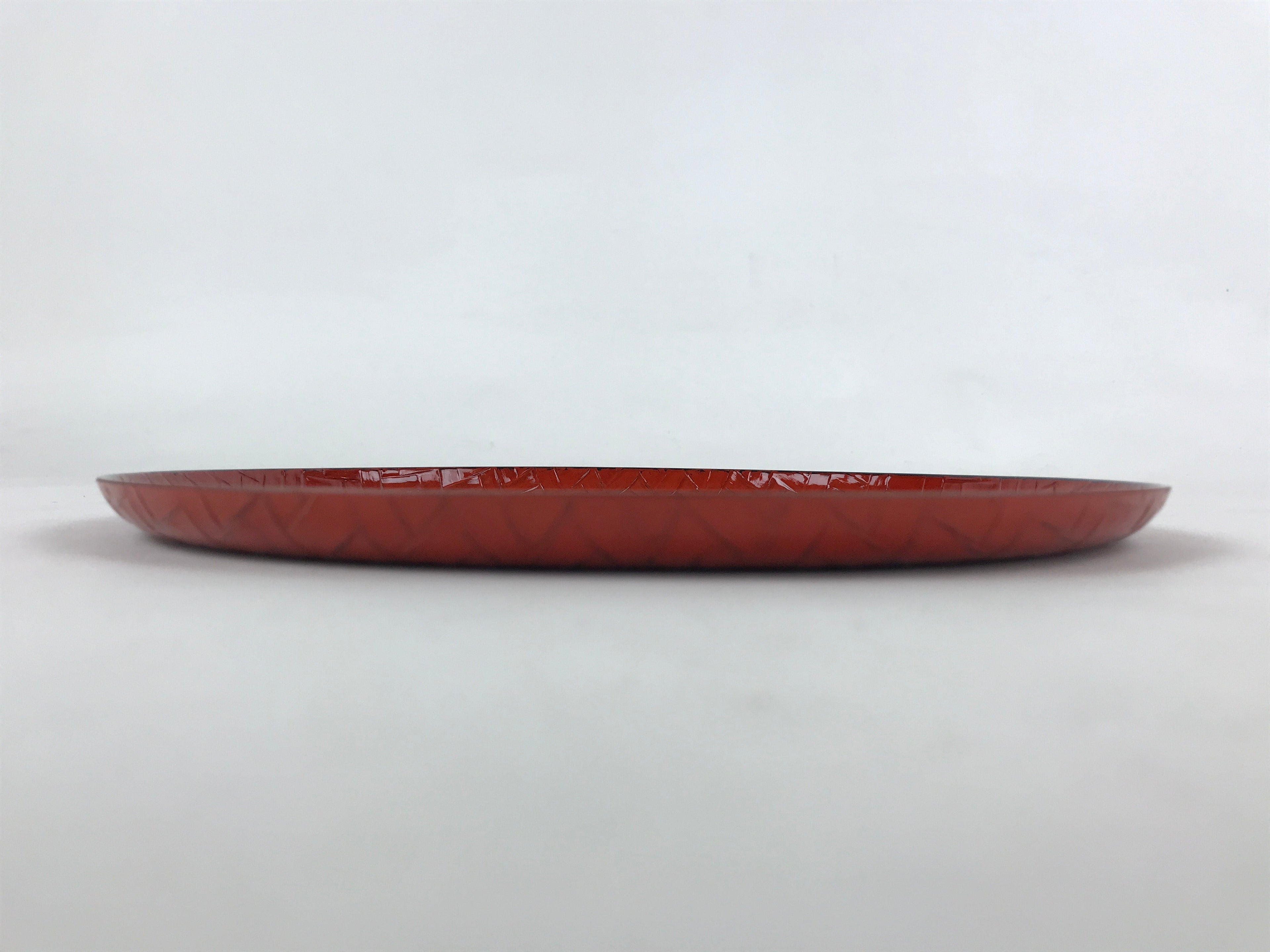 Japanese Lacquered Wooden Round Serving Tray Vtg Woven Bamboo Takezaiku L30