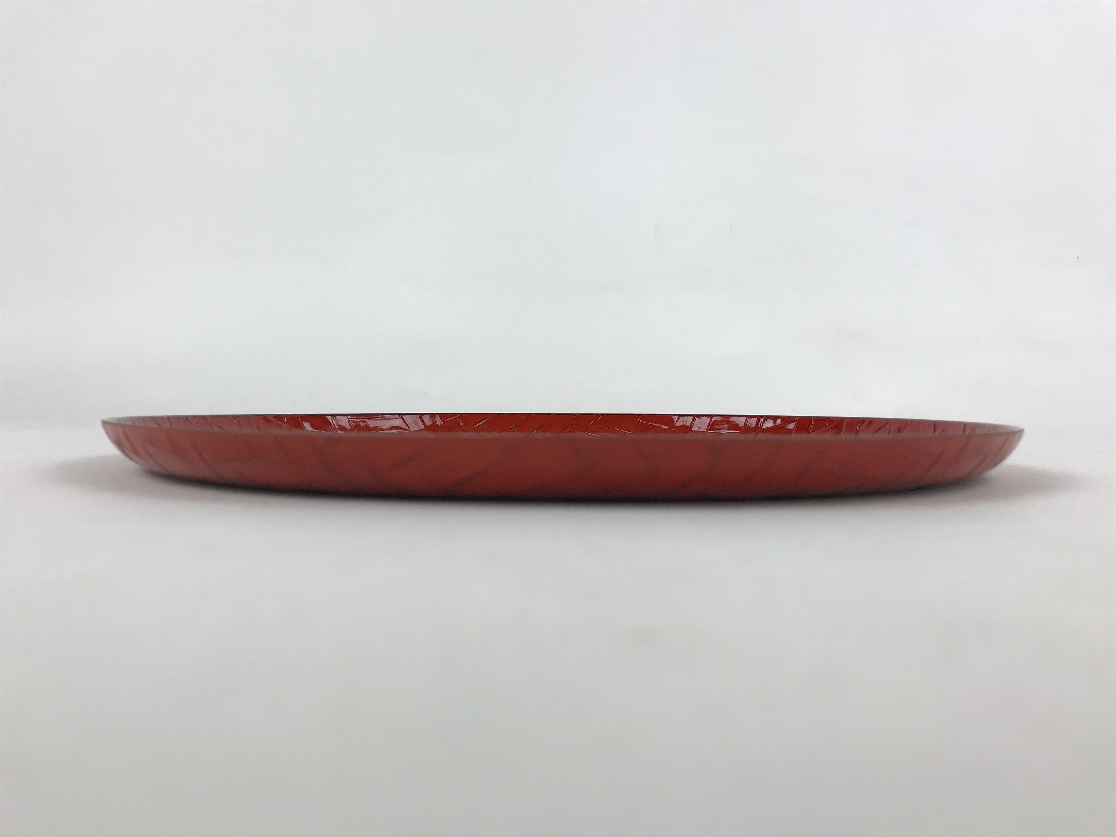Japanese Lacquered Wooden Round Serving Tray Vtg Woven Bamboo Takezaiku L30