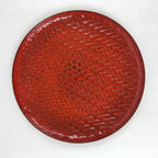 Japanese Lacquered Wooden Round Serving Tray Vtg Woven Bamboo Takezaiku L30