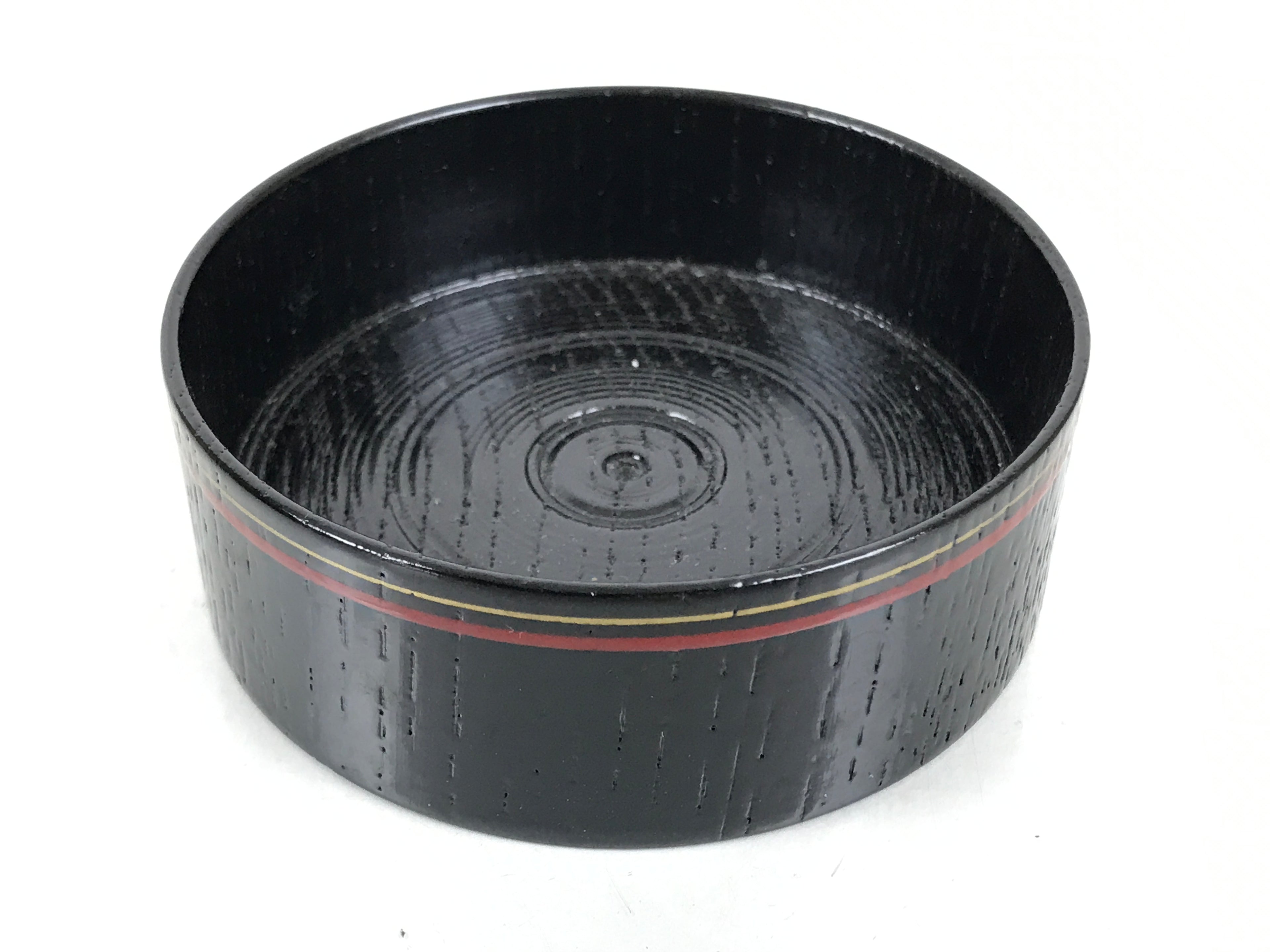 Japanese Lacquered Wooden Sake Snack Cup Vtg Kobachi Bowl Black Gold Red L525
