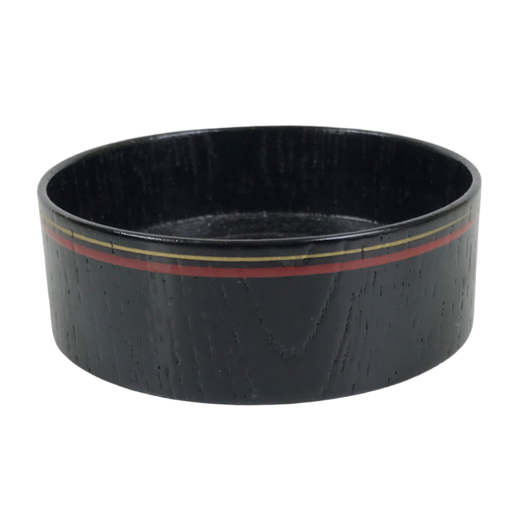 Japanese Lacquered Wooden Sake Snack Cup Vtg Kobachi Bowl Black Gold Red L525