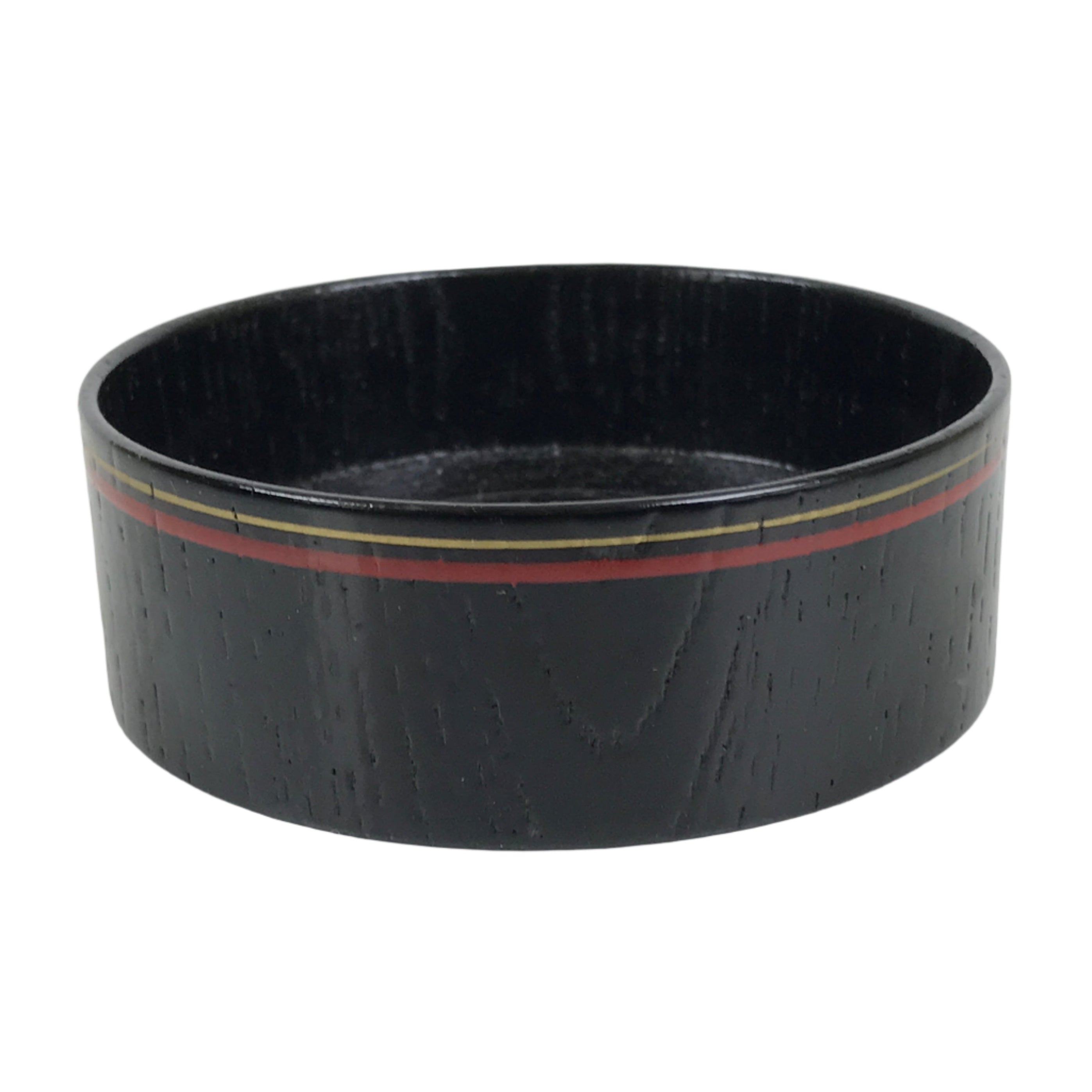 Japanese Lacquered Wooden Sake Snack Cup Vtg Kobachi Bowl Black Gold Red L525