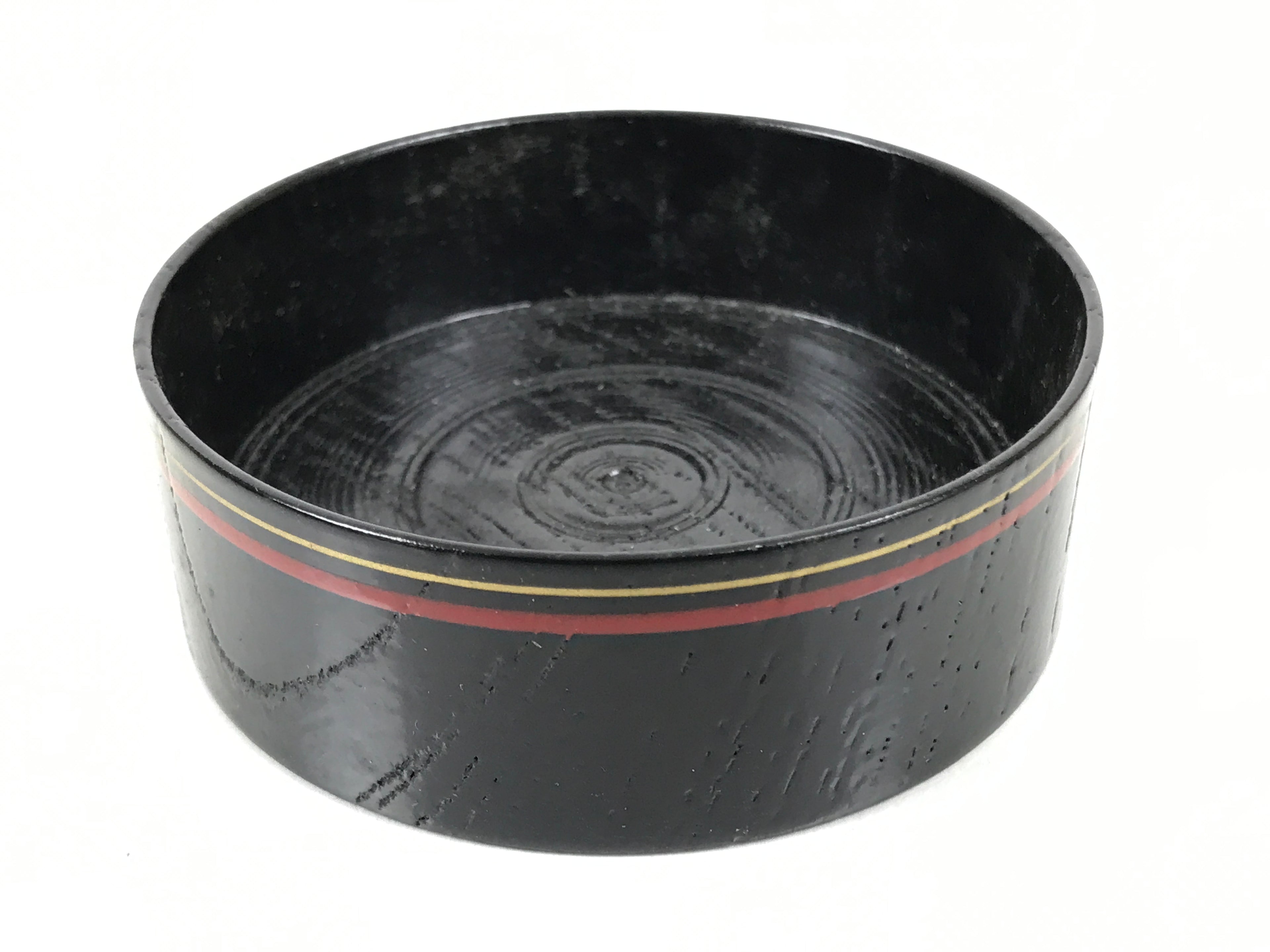 Japanese Lacquered Wooden Sake Snack Cup Vtg Kobachi Bowl Black Gold Red L526