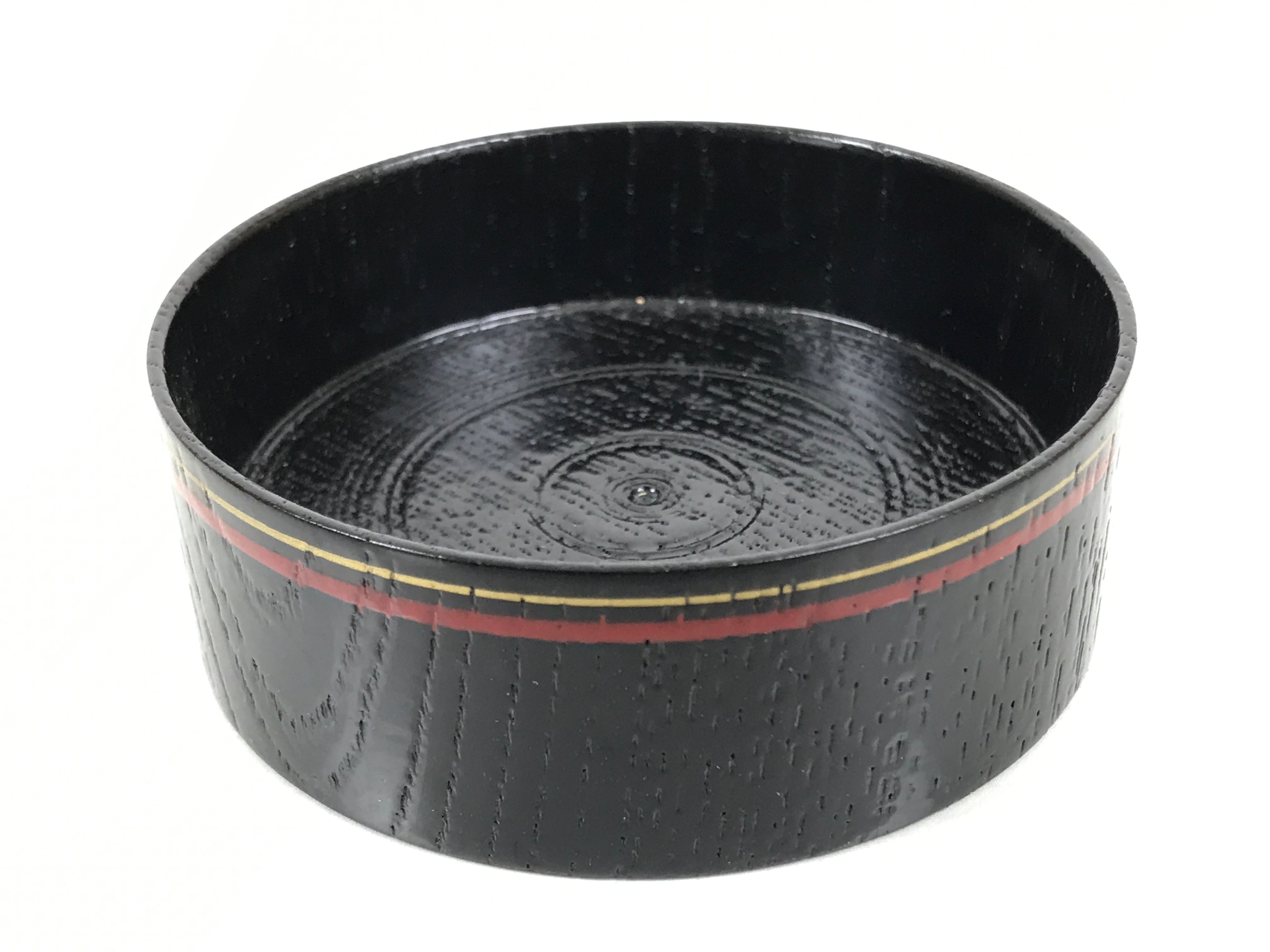 Japanese Lacquered Wooden Sake Snack Cup Vtg Kobachi Bowl Black Gold Red L527