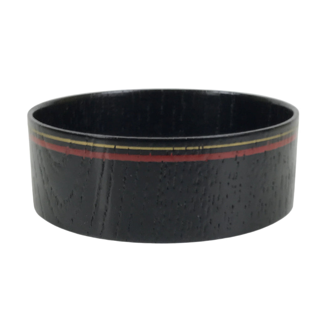Japanese Lacquered Wooden Sake Snack Cup Vtg Kobachi Bowl Black Gold Red L527