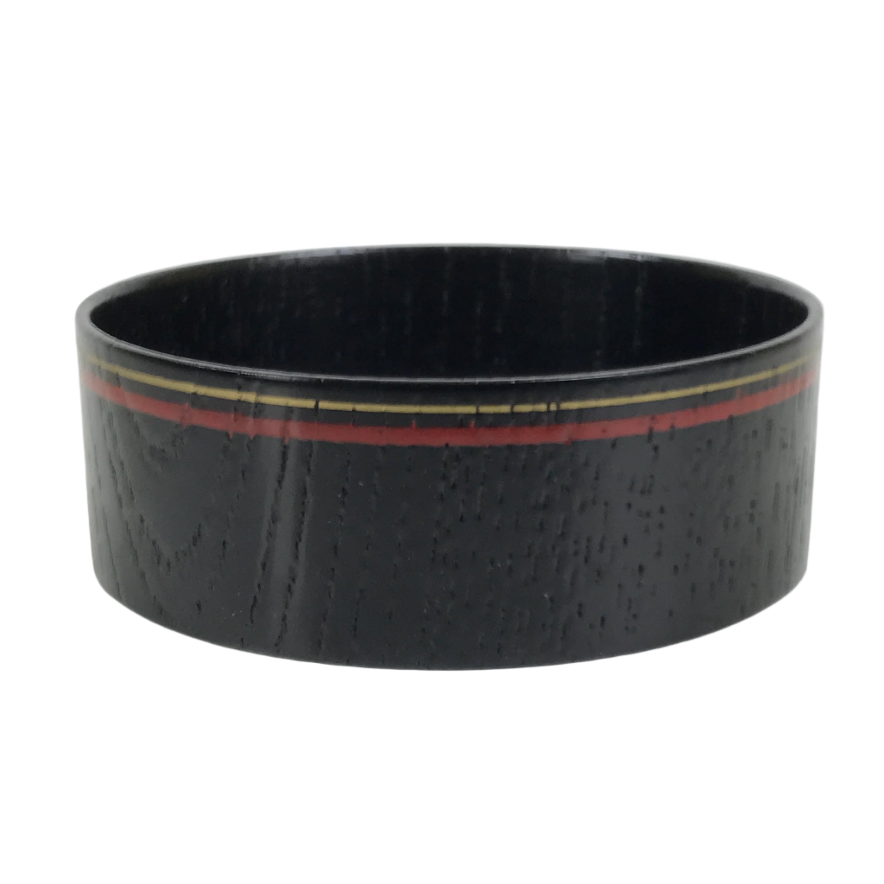 Japanese Lacquered Wooden Sake Snack Cup Vtg Kobachi Bowl Black Gold Red L527
