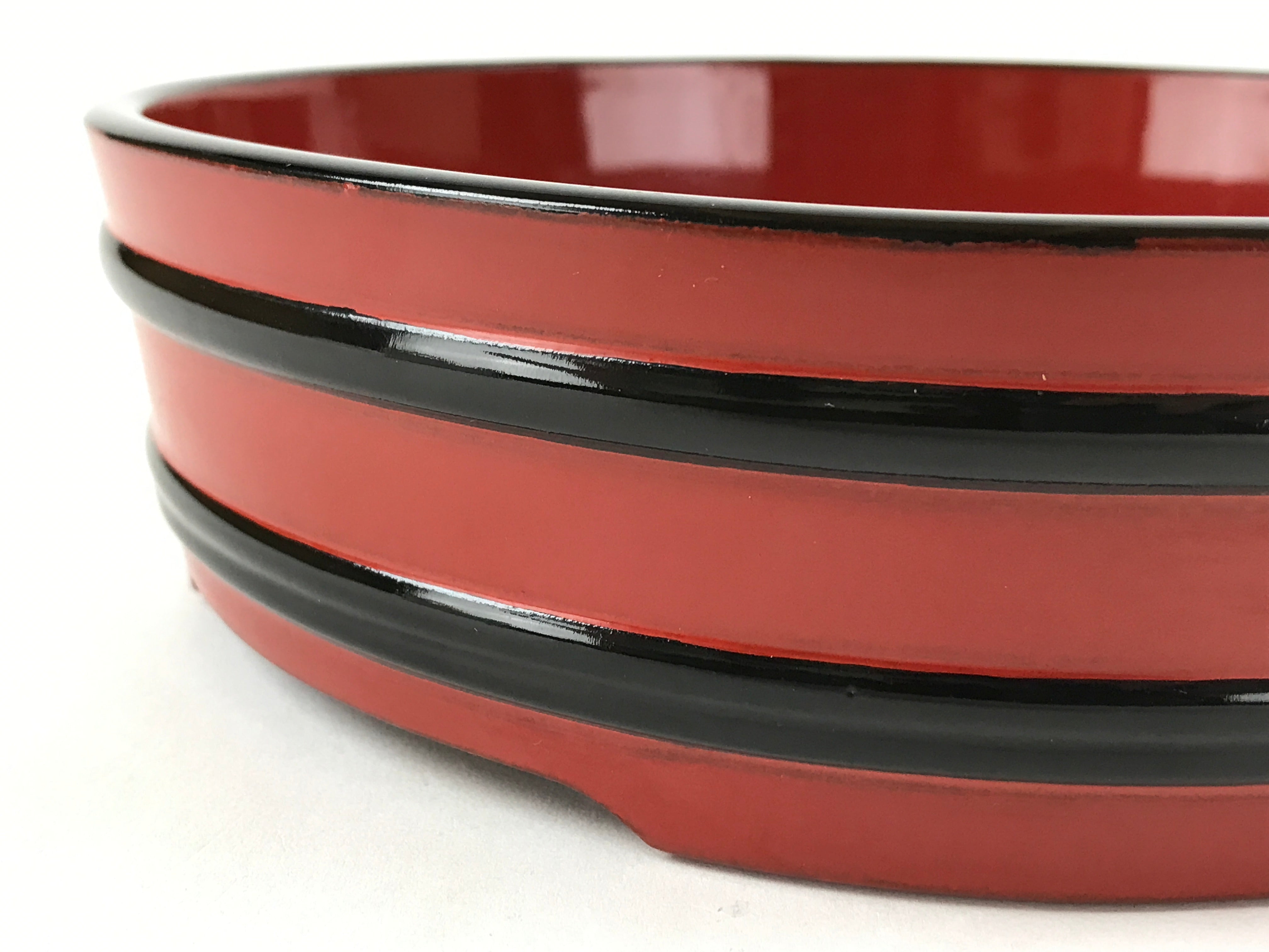 Japanese Lacquered Wooden Serving Dish Vtg Sushioke Tray Bowl Red Black L83