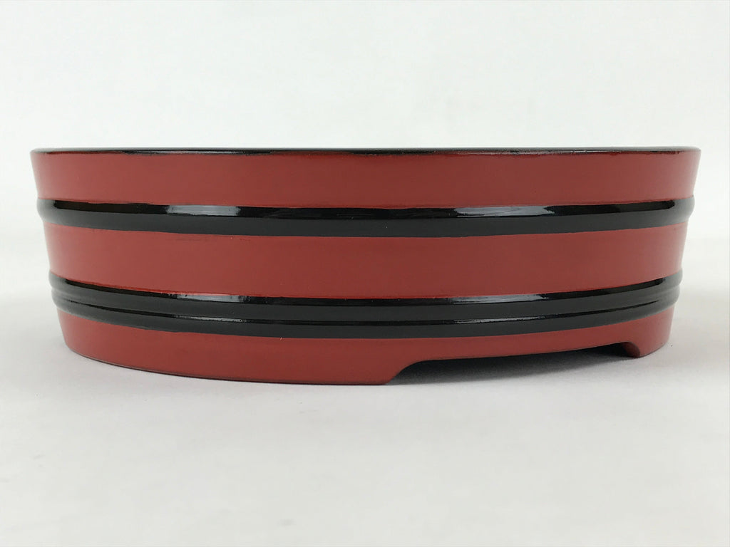 Japanese Lacquered Wooden Serving Dish Vtg Sushioke Tray Bowl Red Black L84