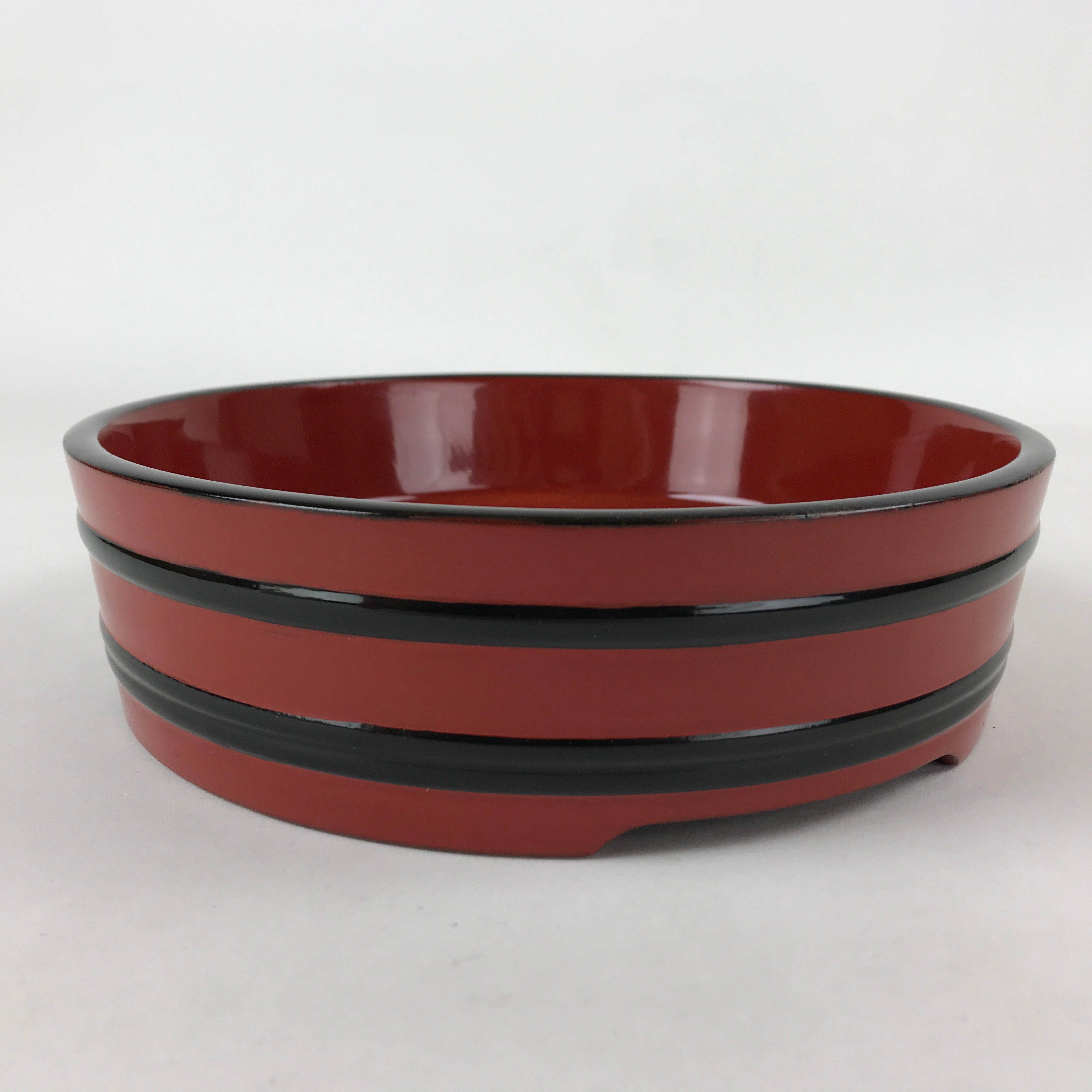 Japanese Lacquered Wooden Serving Dish Vtg Sushioke Tray Bowl Red Black L84