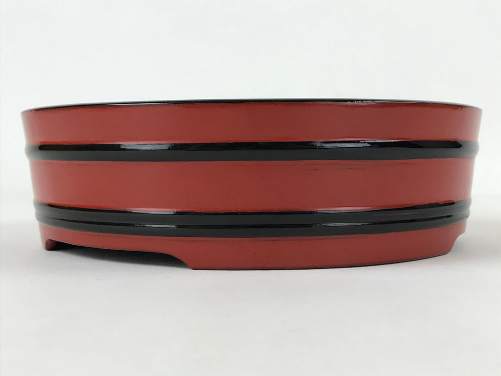 Japanese Lacquered Wooden Serving Dish Vtg Sushioke Tray Bowl Red Black L86