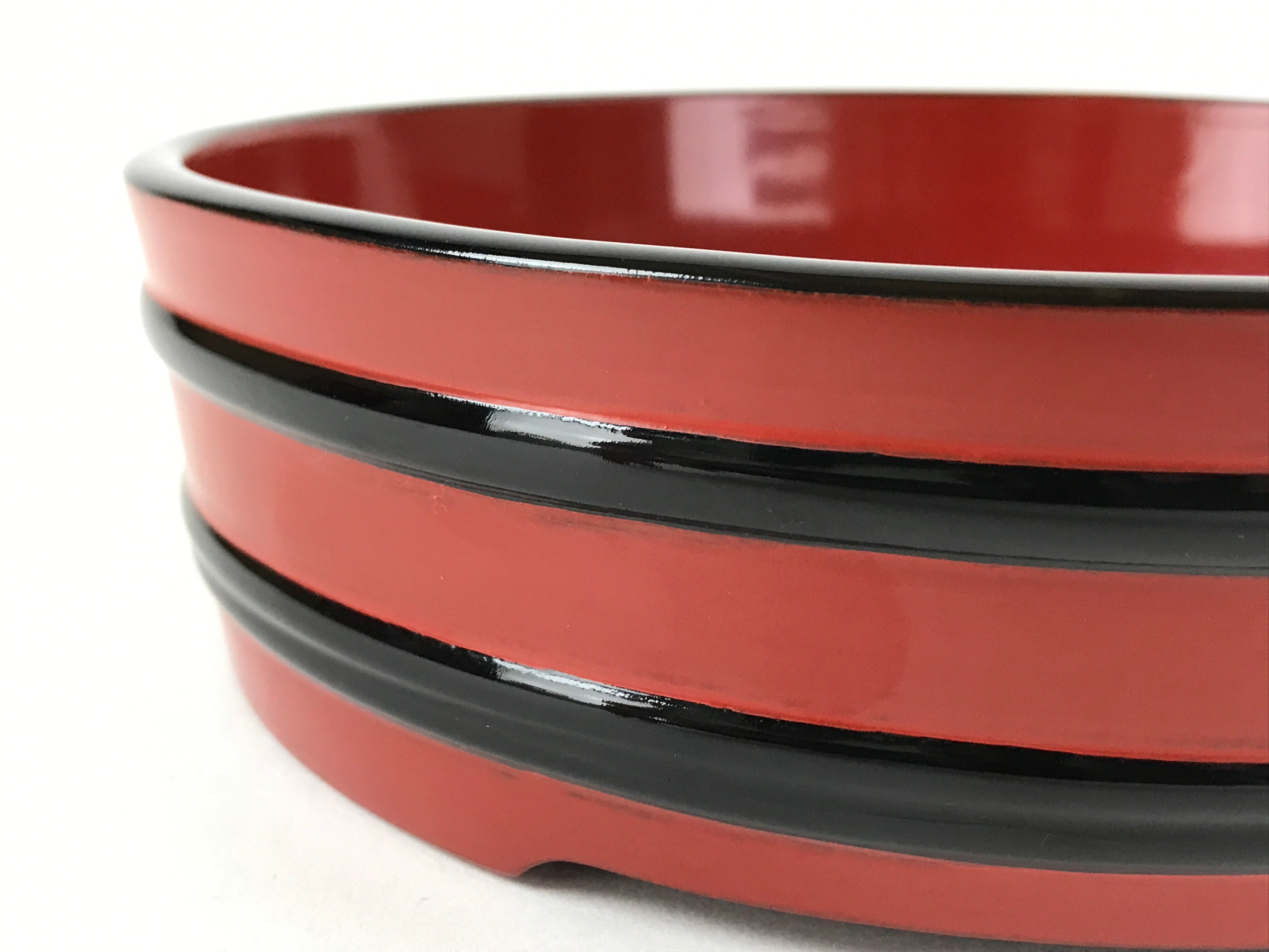 Japanese Lacquered Wooden Serving Dish Vtg Sushioke Tray Bowl Red Black L87