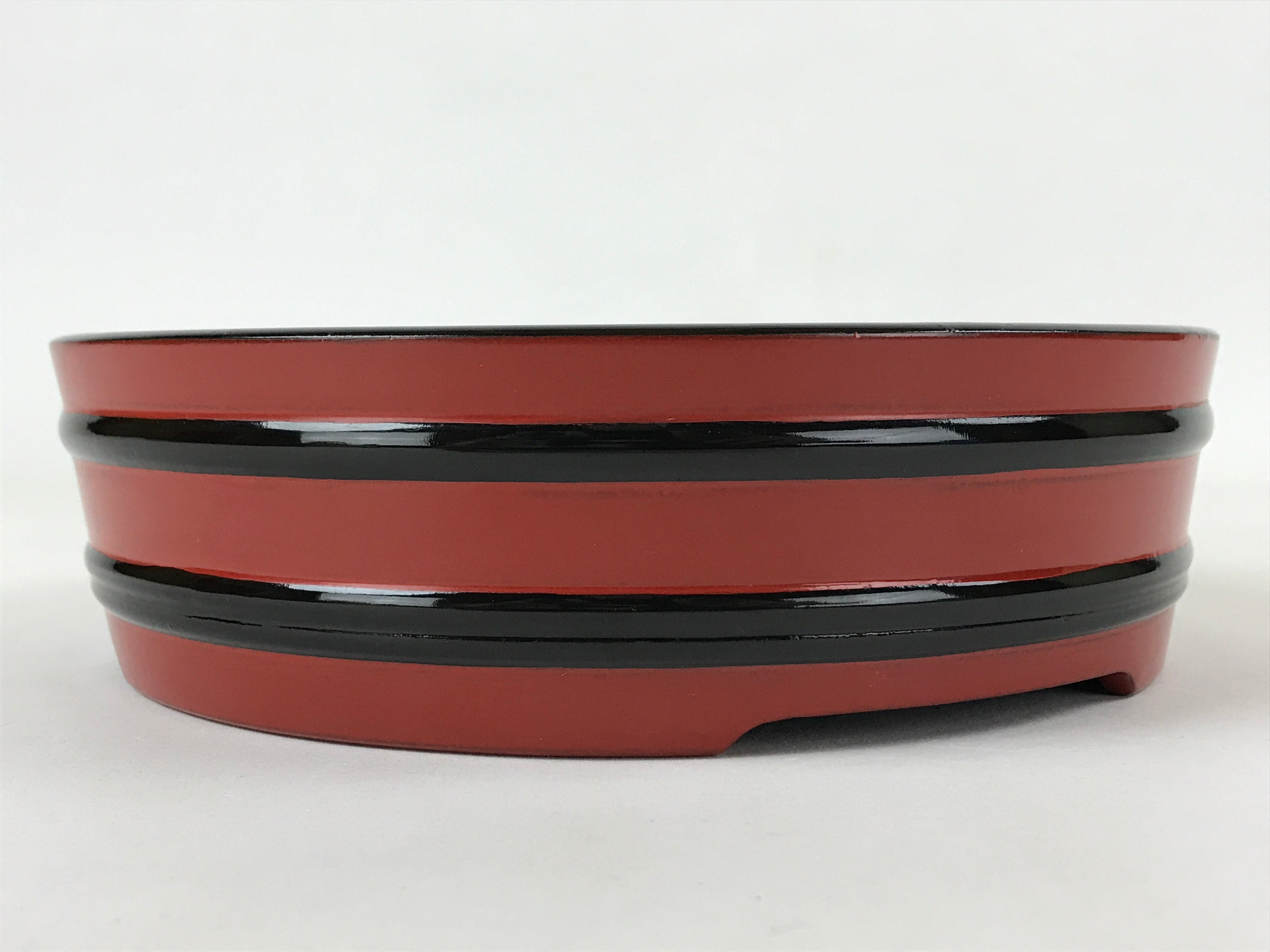 Japanese Lacquered Wooden Serving Dish Vtg Sushioke Tray Bowl Red Black L87