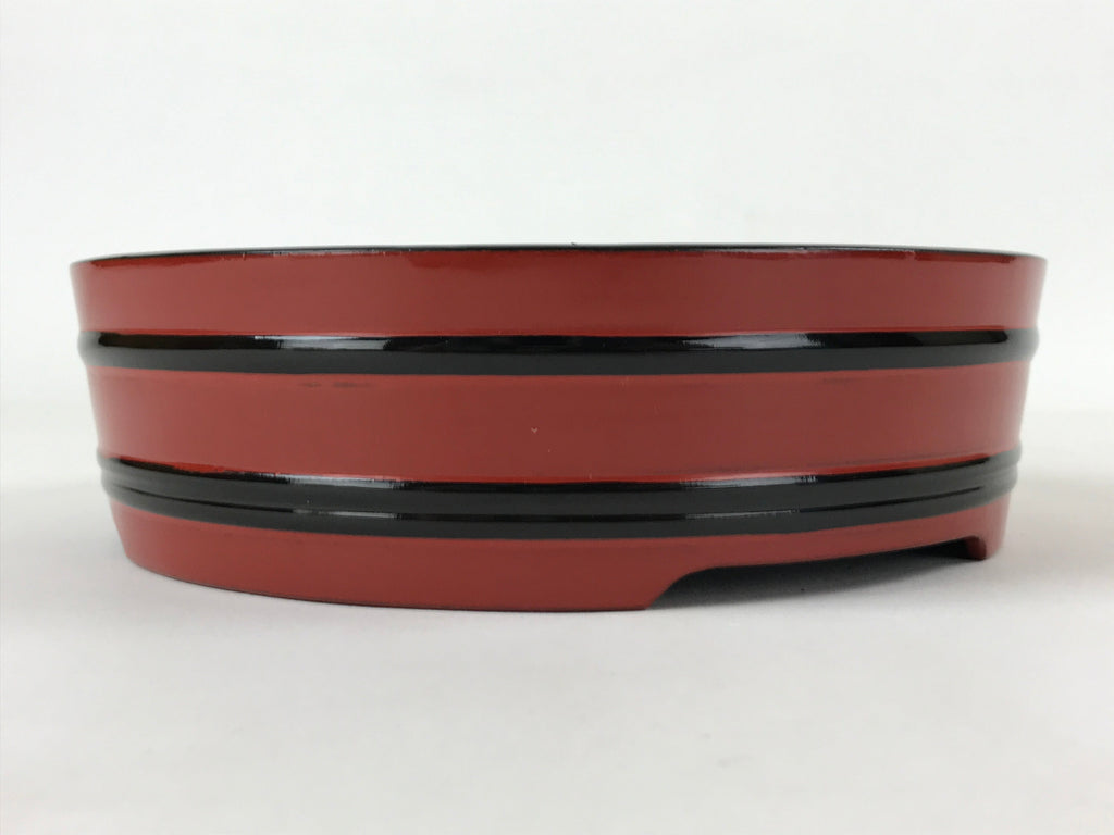 Japanese Lacquered Wooden Serving Dish Vtg Sushioke Tray Bowl Red Black L88