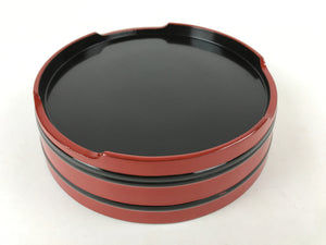 Japanese Lacquered Wooden Serving Dish Vtg Sushioke Tray Bowl Red Black L88