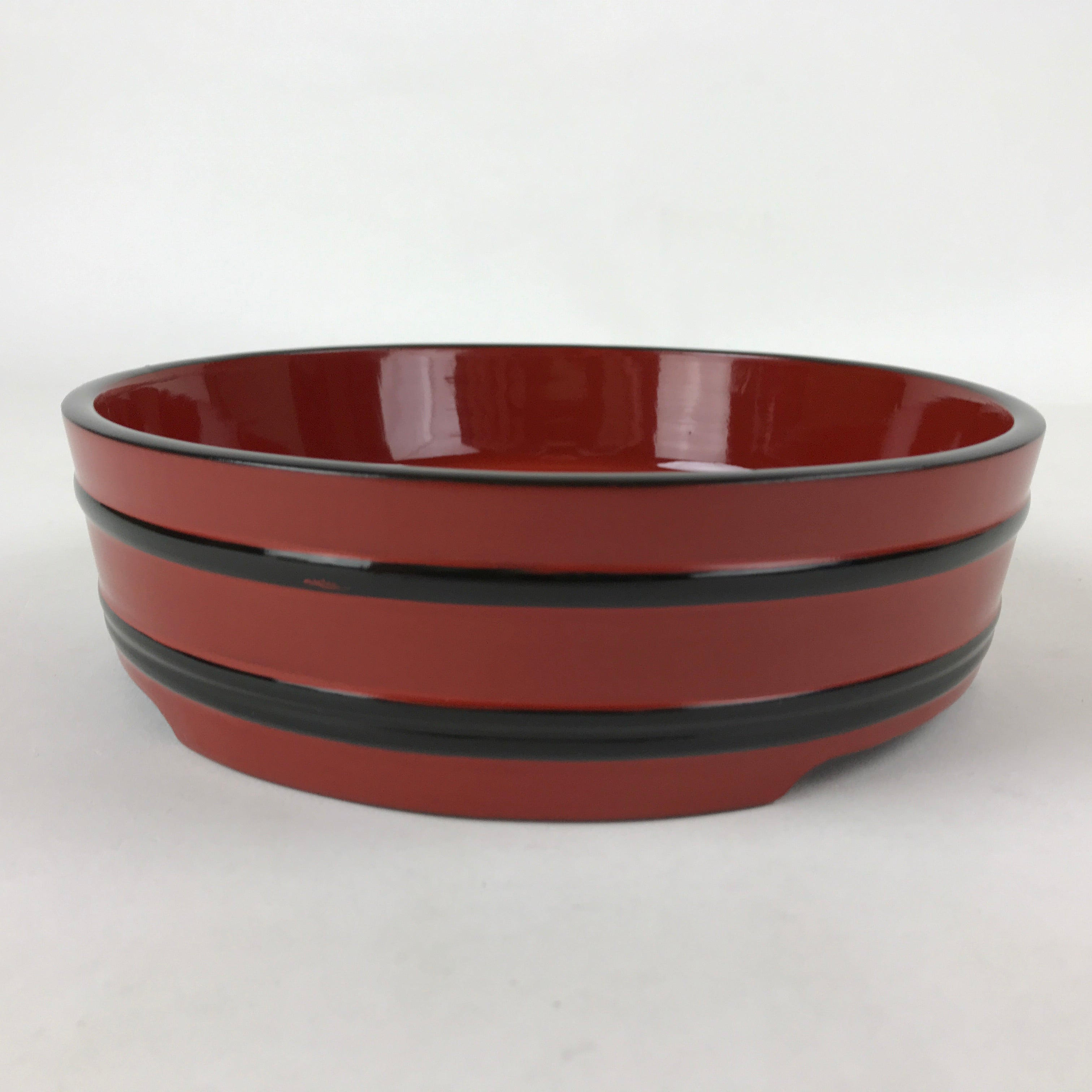 Japanese Lacquered Wooden Serving Dish Vtg Sushioke Tray Bowl Red Black L88