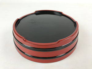 Japanese Lacquered Wooden Serving Dish Vtg Sushioke Tray Bowl Red Black L89