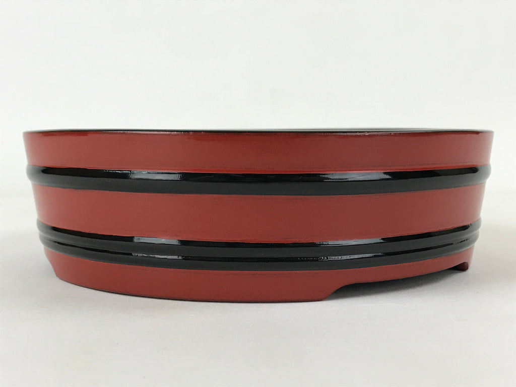 Japanese Lacquered Wooden Serving Dish Vtg Sushioke Tray Bowl Red Black L90