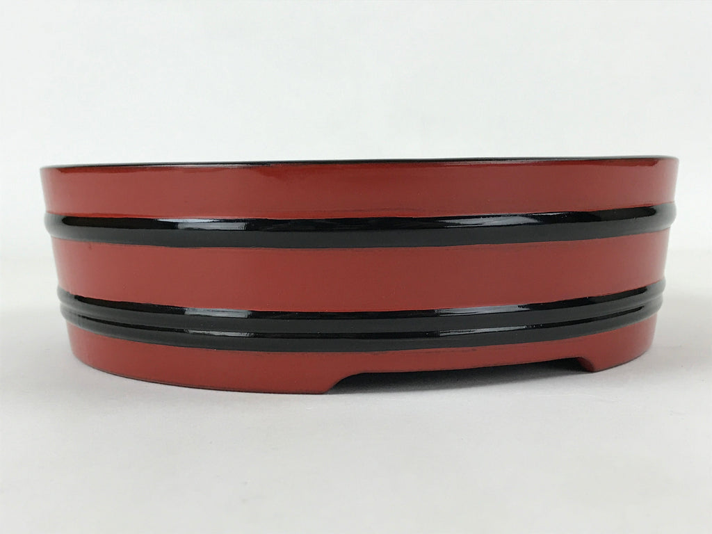 Japanese Lacquered Wooden Serving Dish Vtg Sushioke Tray Bowl Red Black L90