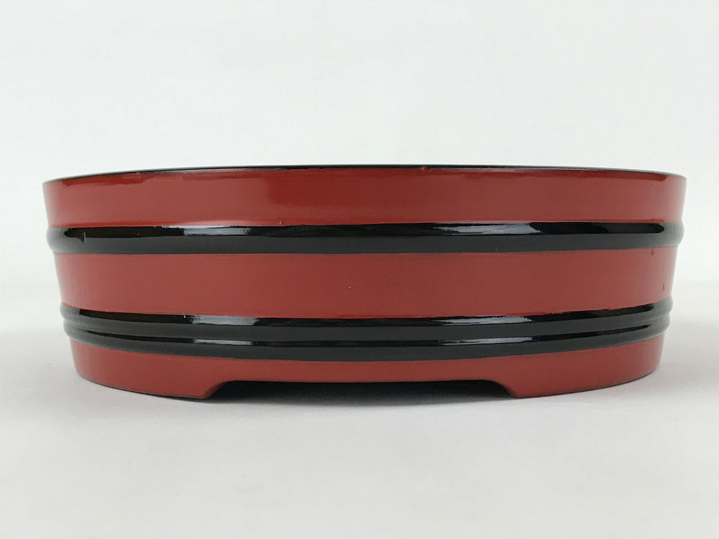 Japanese Lacquered Wooden Serving Dish Vtg Sushioke Tray Bowl Red Black L90
