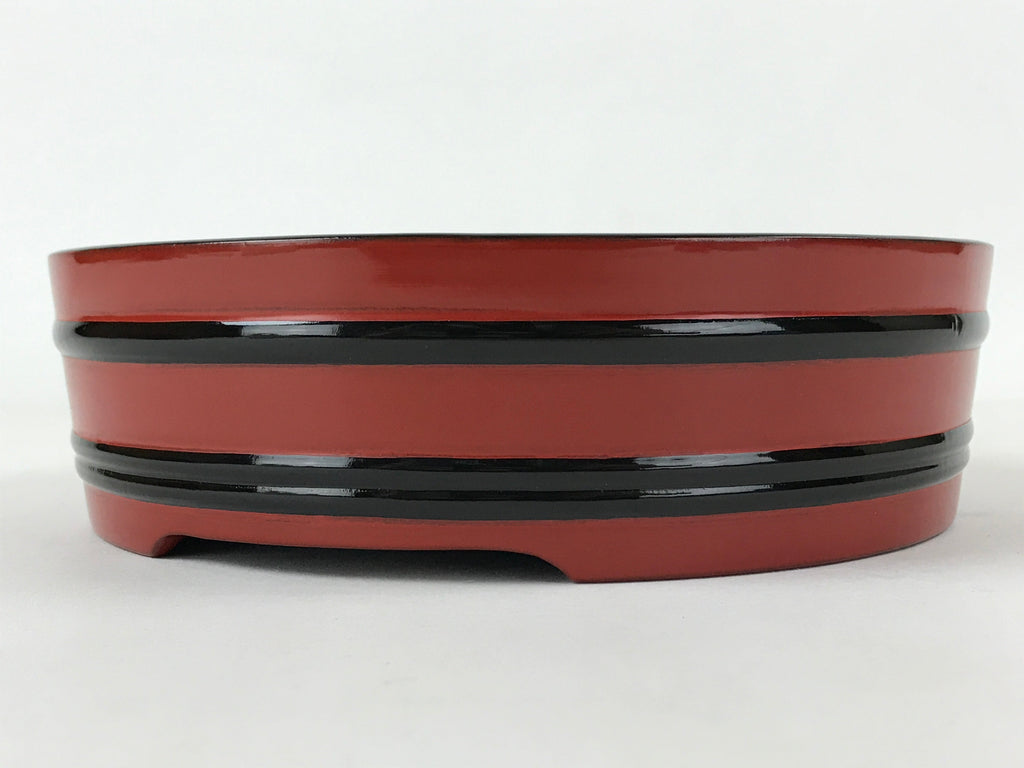 Japanese Lacquered Wooden Serving Dish Vtg Sushioke Tray Bowl Red Black L90