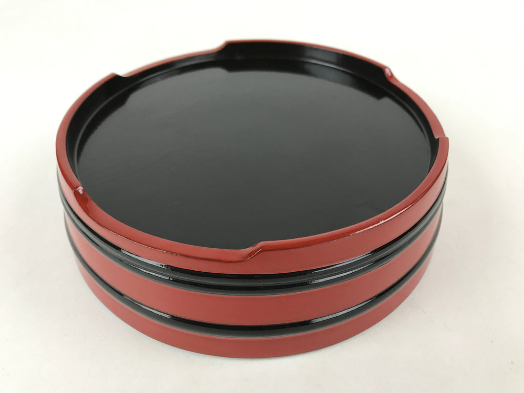 Japanese Lacquered Wooden Serving Dish Vtg Sushioke Tray Bowl Red Black L90