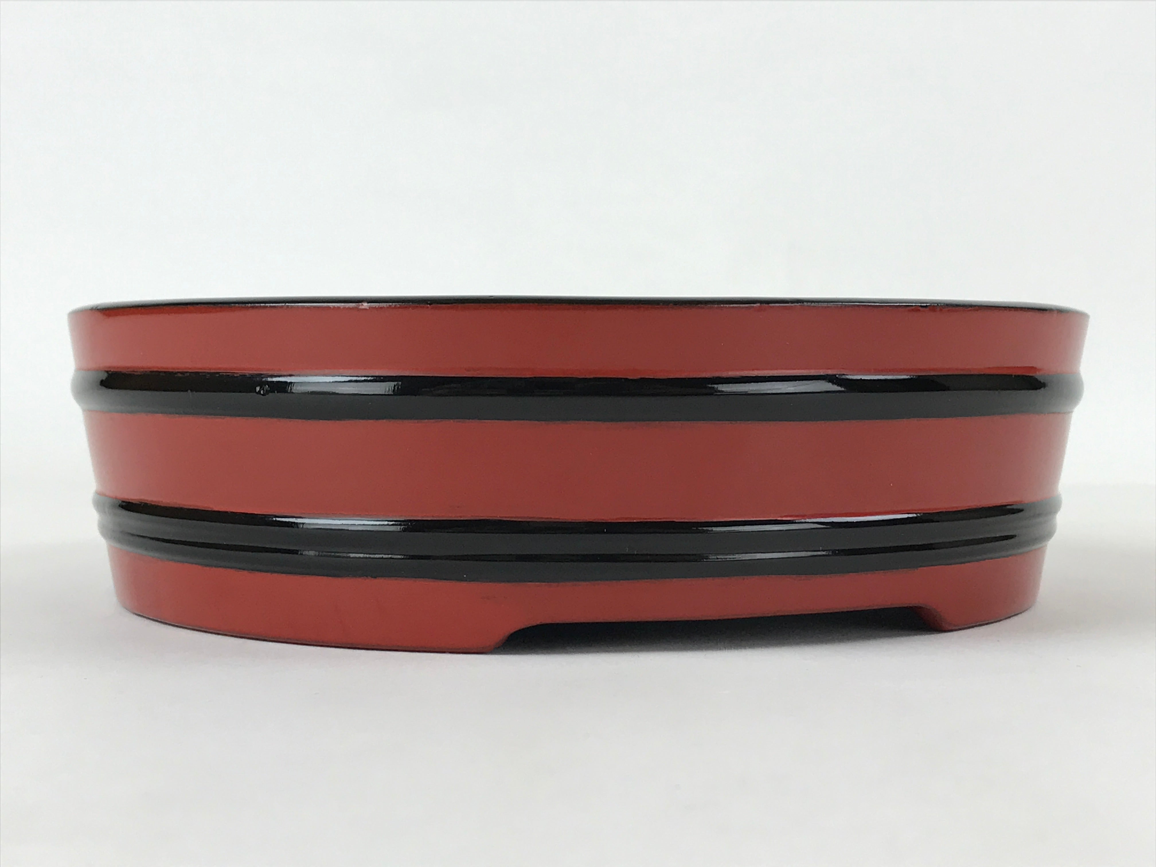 Japanese Lacquered Wooden Serving Dish Vtg Sushioke Tray Bowl Red Black L92