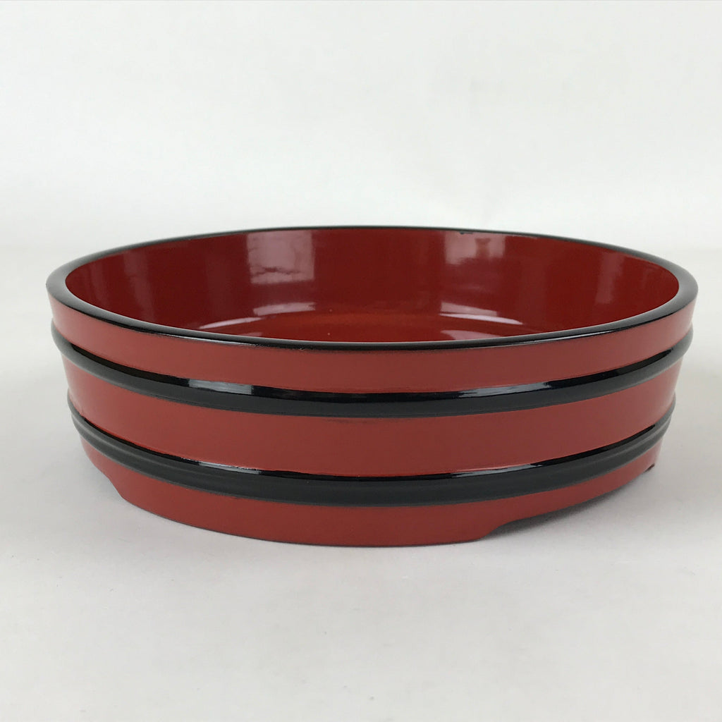 Japanese Lacquered Wooden Serving Dish Vtg Sushioke Tray Bowl Red Black L92